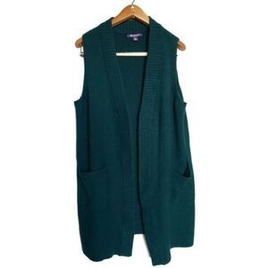 Roaman's green open front long cardigan vest size M